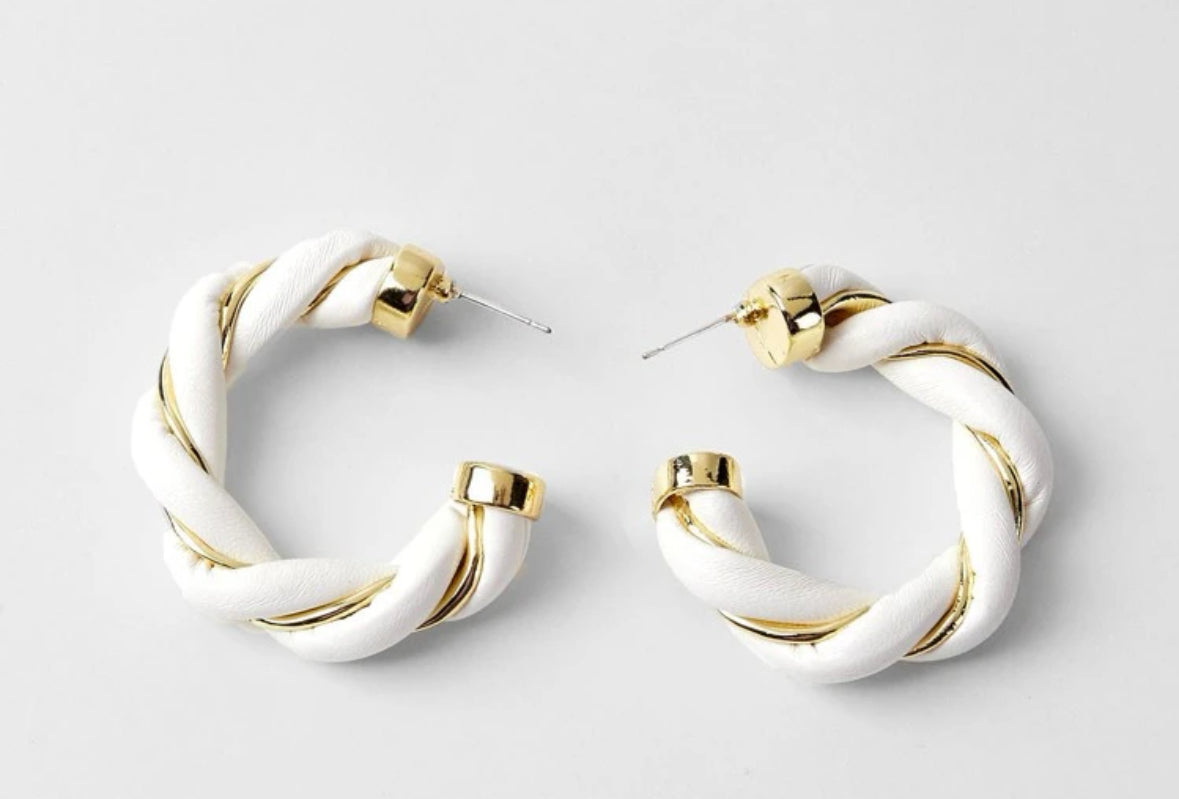 Leather Twist Hoop Earrings