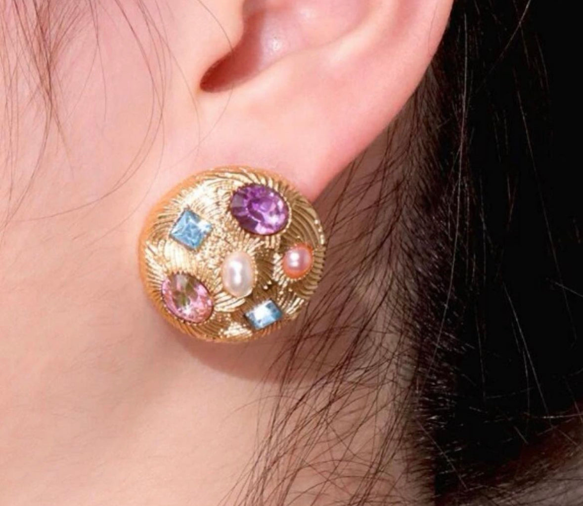 Faux Pearl & Rhinestone Stud Earrings