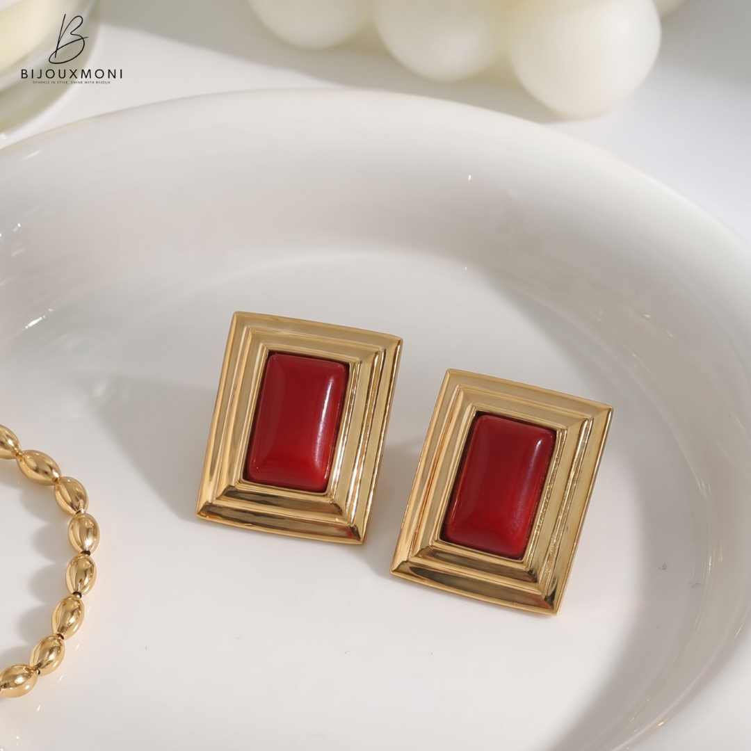 Red Squared Earrings