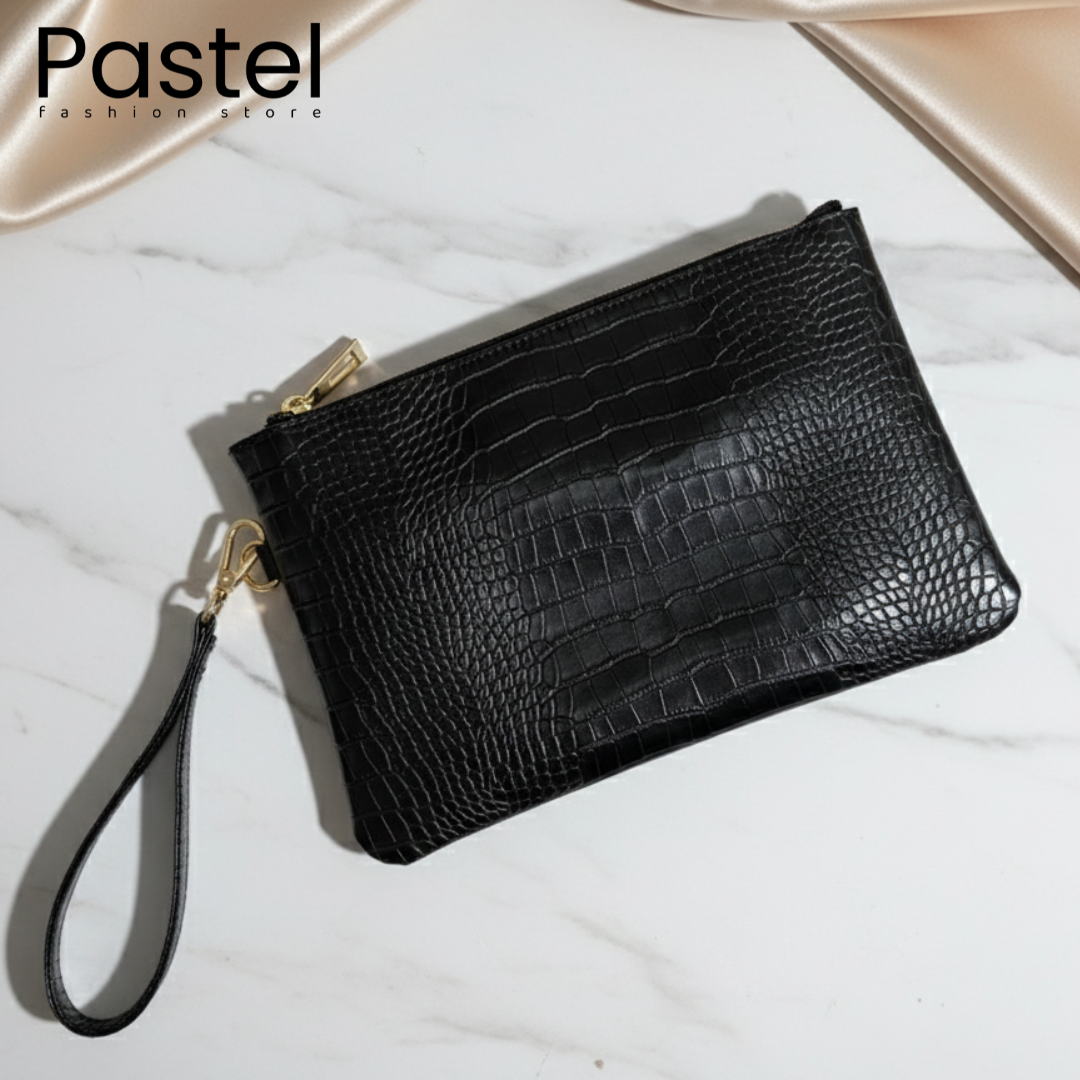 NOIR CROC Wristlet Clutch