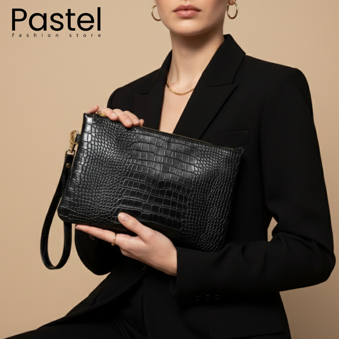 NOIR CROC Wristlet Clutch