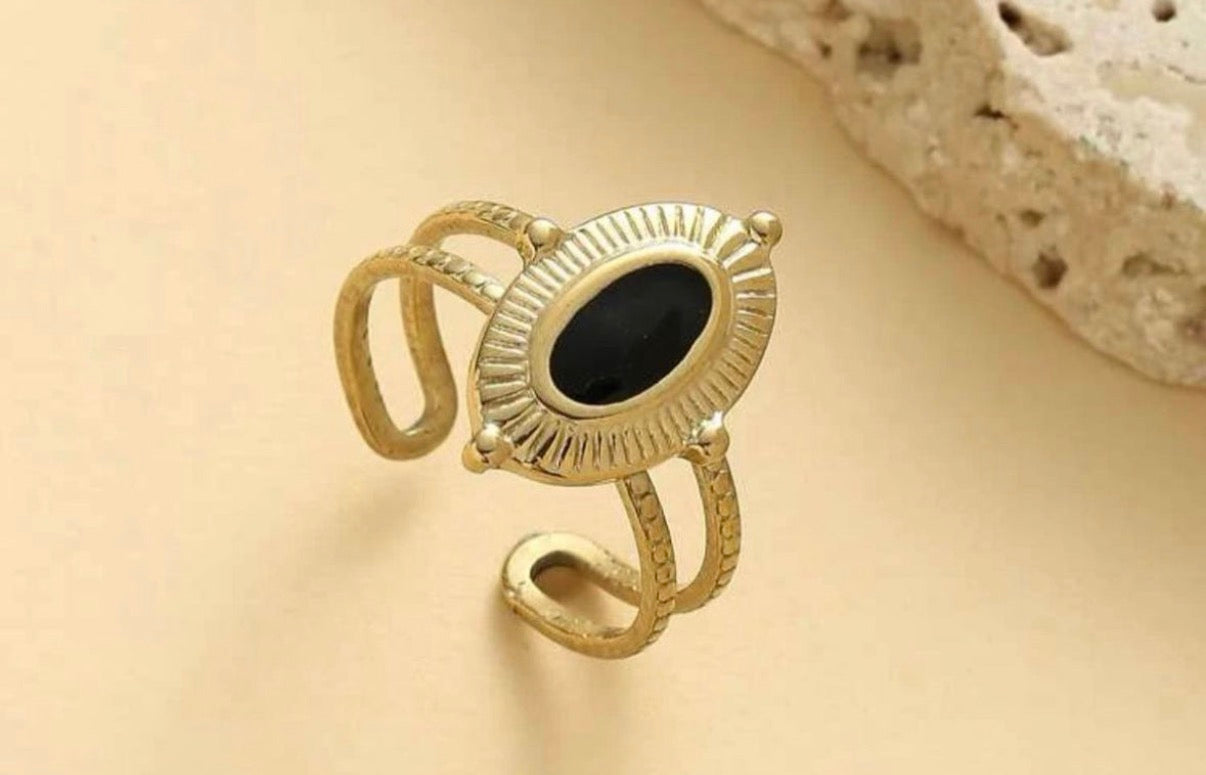 Black Oval Boho Ring