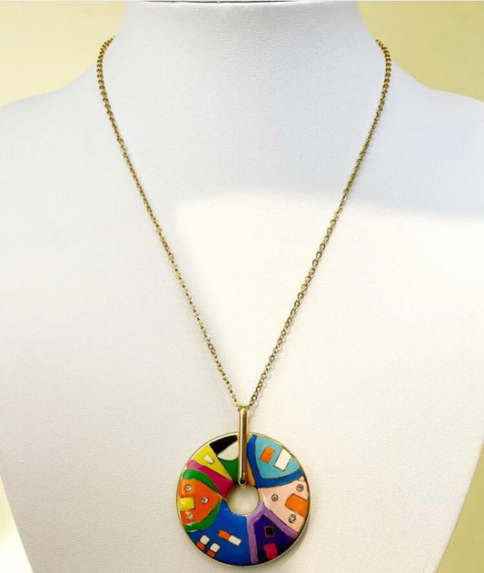 Colored Enamel Charm Necklace