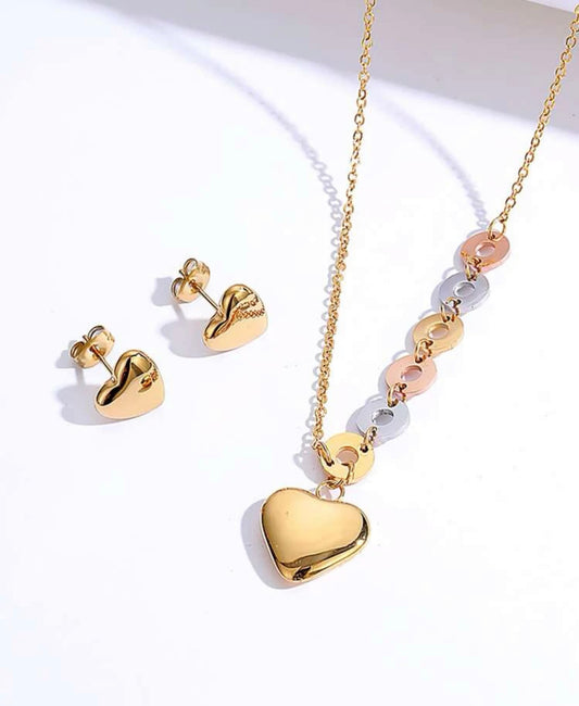 Heart Stud Earrings & Necklace Set