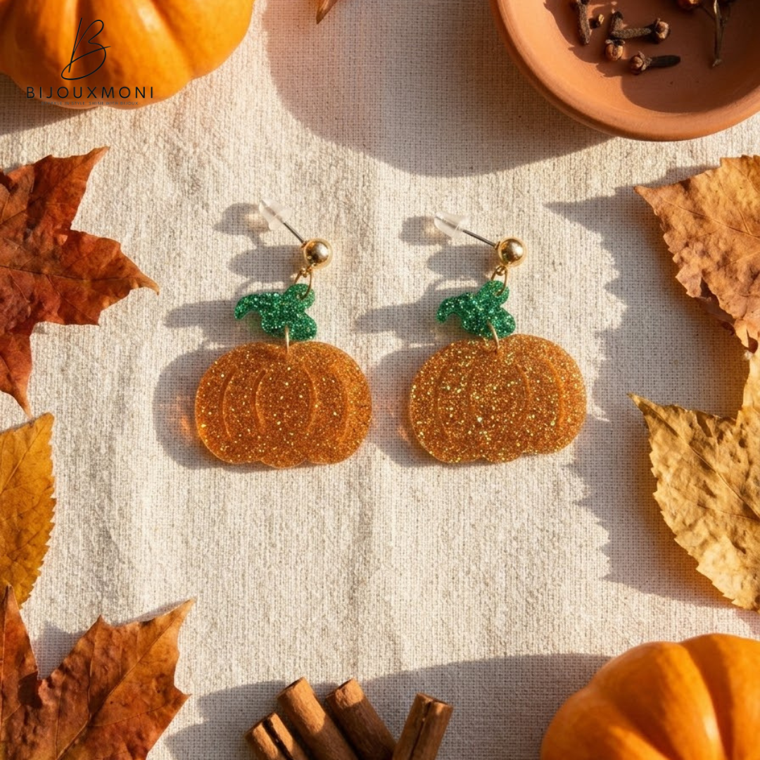 Glitter Pumpkin Earrings
