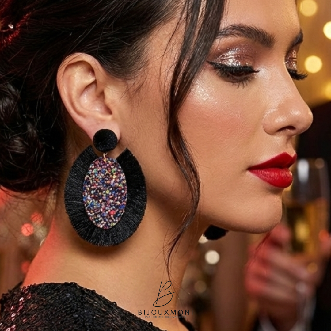Glitter Black Earrings