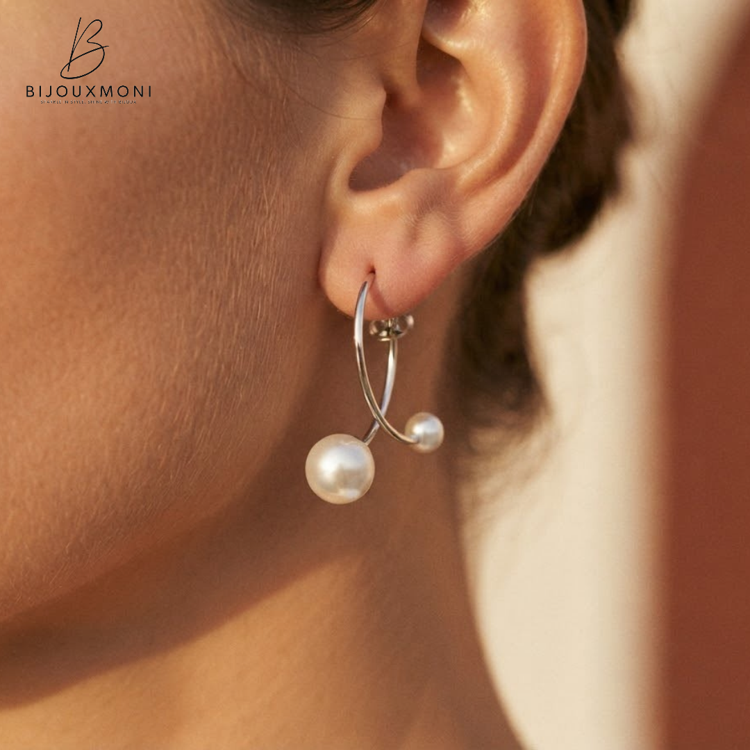 PERLA — Pearl Drop Hoop Earrings