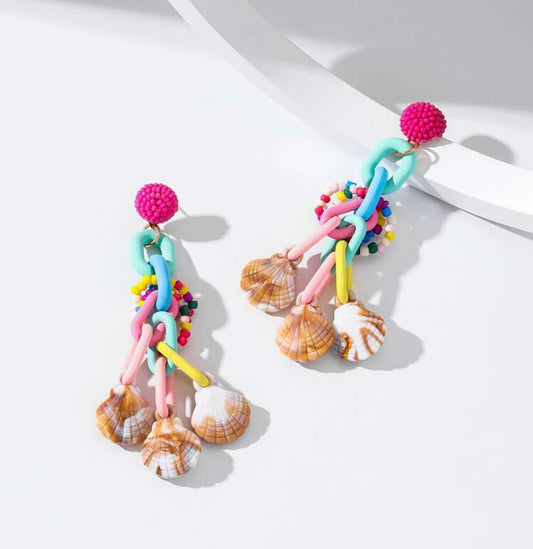 Shell & Beaded Drop Earrings