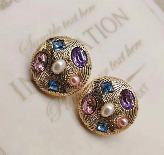 Faux Pearl & Rhinestone Stud Earrings