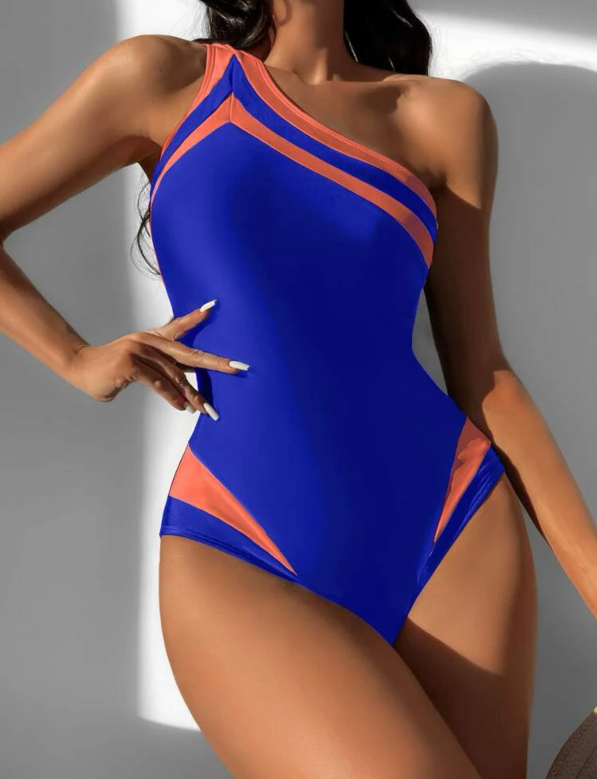 Blue One Shoulder Swimsuit